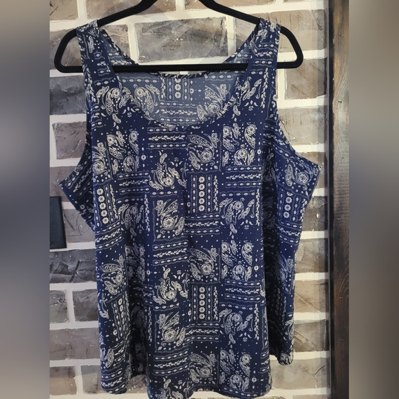 Tops - Navy Paisley Sleeveless Top